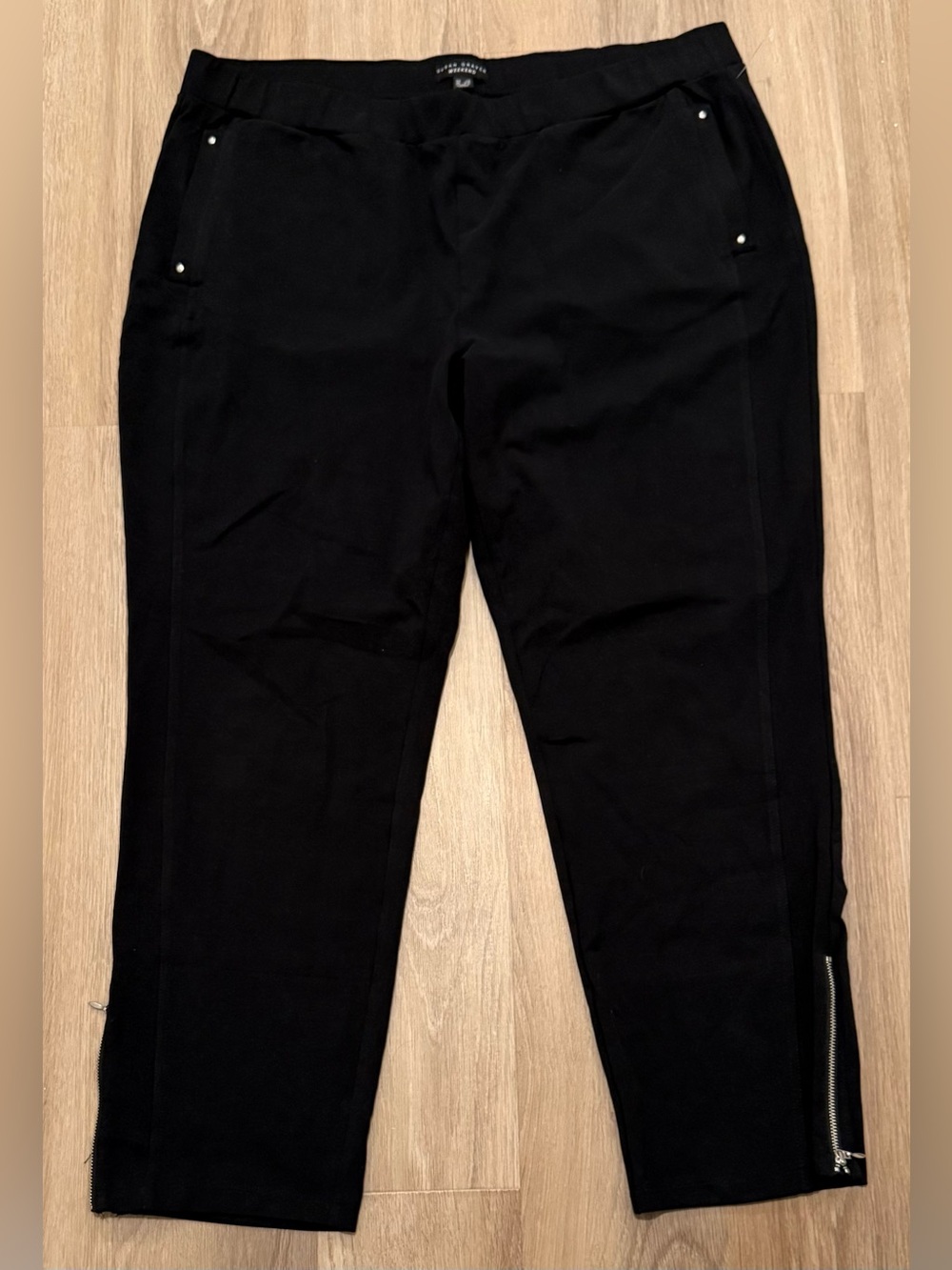 Susan Graver Weekend Black Crop Pants Plus LP Stretch Pull-On large petite